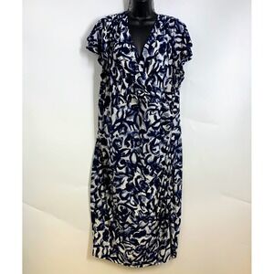 Lauren Ralph Lauren Women's Navy Blue White Abstract Print V Neck Wrap Dress 18W